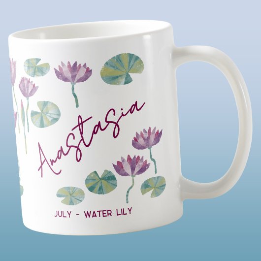 July Birth Flower Custom Name Water Lily Kaffeetasse