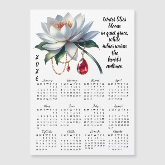 July Birth Flower & Stone Calendar Magnetkarte (Vorderseite)