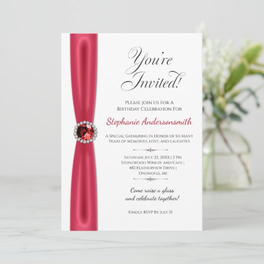 July Birthday Celebration - Red Ruby | Einladung (Stehend Vorderseite)