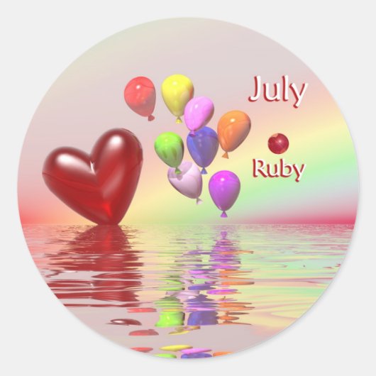 July Birthday Ruby Heart Runder Aufkleber (Vorderseite)