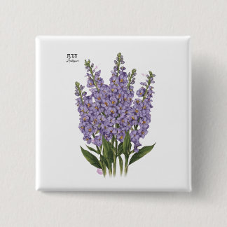 July Larkspur Bloom - Personalisiertes Geburtstags Button