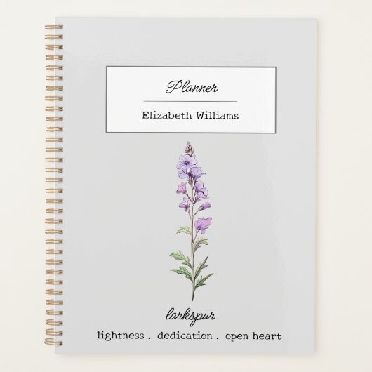 JULY LARKSPUR GEBURTSBLUME PERSONALISIERT PLANER (Vorderseite)