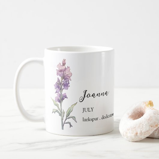 JULY LARKSPUR GEBURTSTE BLUME MONTH NAME GIFT KAFFEETASSE (Mit Donut)