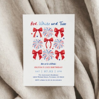 July Red White und Two Girl 2. Geburtstag Party Einladung