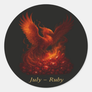 July Ruby - Phoenix & Fiery Birthstone Runder Aufkleber