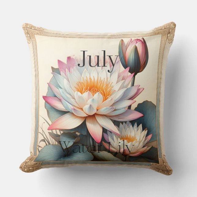 July Water Lily Birth Month Botanical Floral Kissen (Vorderseite)