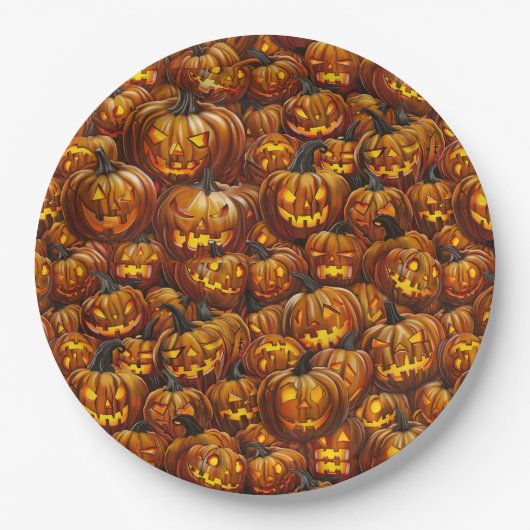 Jumble von Jack-o-Lanterns Pappteller (Vorderseite)
