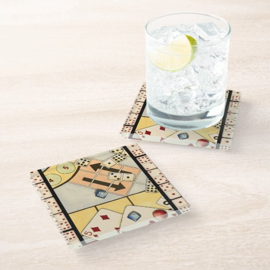 Jumbled Assortiment of Games of Chance Glasuntersetzer (Schrägansicht)