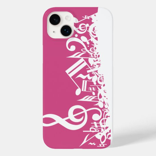 Jumbled Musical Notes Hot Pink and White Case-Mate iPhone Hülle (Rückseite)