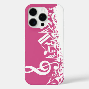 Jumbled Musical Notes Hot Pink and White iPhone 16 Pro Hülle