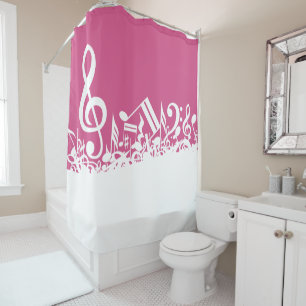 Jumbled Musical Notes Hot Pink and White Duschvorhang