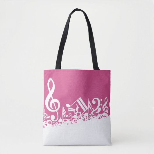 Jumbled Musical Notes Hot Pink and White Tasche (Vorderseite)