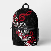 Jumbled Musiknotens Rot Grau und Weiß auf Schwarz Bedruckter Rucksack (Vorderseite)