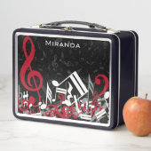 Jumbled Musiknotens Rot Grau und Weiß auf Schwarz Metall Brotdose (Beispiel)