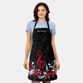 Jumbled Musiknotens Rot Grau und Weiß auf Schwarz Schürze (Getragen)