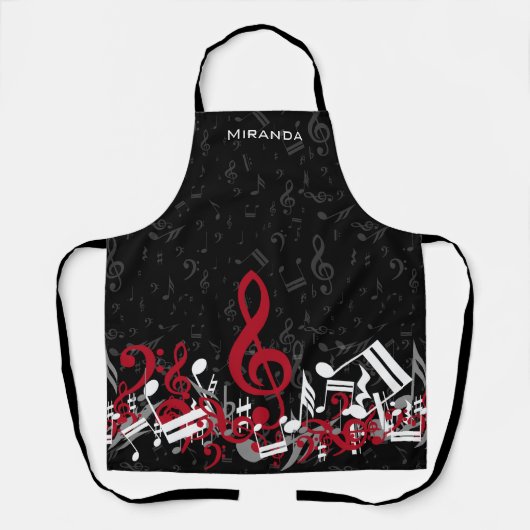 Jumbled Musiknotens Rot Grau und Weiß auf Schwarz Schürze (Vorderseite)