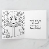 Jumbo Anime Girl Reading | Farbseite zum Geburtsta Karte (Innenseite)