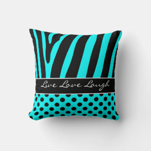 Jumbo Aqua Black Zebra Stripe Polka Dots Pillow Kissen