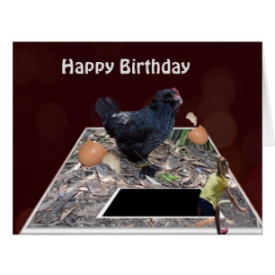 Jumbo Birthday Card Rieseneier Eating Rooster