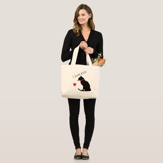 Jumbo I Liebe Katzen Rotes Herz und weiße grafisch Jumbo Stoffbeutel (Vorderseite (Model))