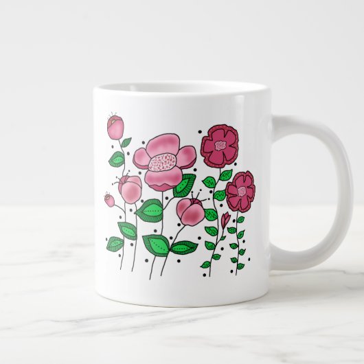 JUMBO Mug - Pink whimsical flowers Jumbo-Tasse (Rechts)