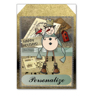 Jumbo Size-Gift-Tags   Vintag Blue Snowman Tischnummer