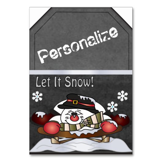 Jumbo Snowman Sleighing Chalkboard Style Geschenk  Tischnummer (Vorderseite)