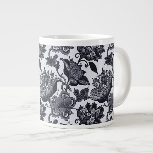 Jumbo-Tasse mit schwarzem Blumenmuster (Vorderseite Rechts)