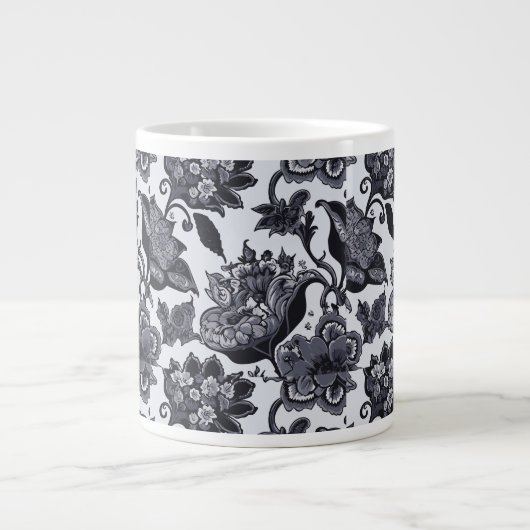 Jumbo-Tasse mit schwarzem Blumenmuster (Vorderseite)