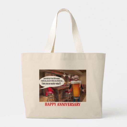Jumbotasche. Happy Jubiläum. Orang-Utan-Bier Jumbo Stoffbeutel (Rückseite)