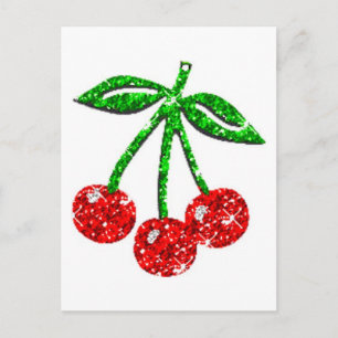 JUMMY CHERRIES GLITZER GRAPHICS FOODS OBST POSTKARTE