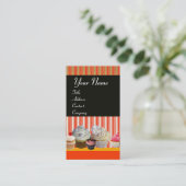 JUMMY CUPCAKES DESERT SHOP WHITE RED STRIPES VISITENKARTE (Stehend Vorderseite)