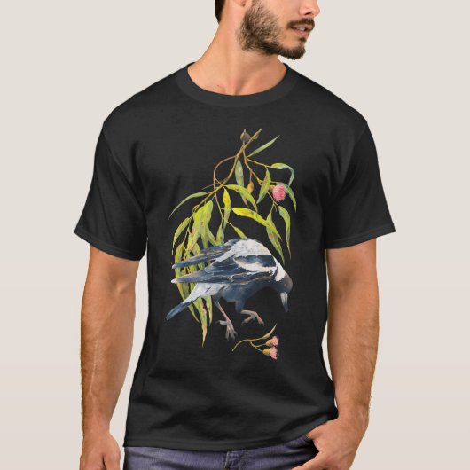 Jump - Australian Magpie Eucalyptus Watercolor T-Shirt (Vorderseite)