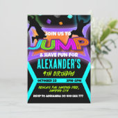 Jump Birthday, Bounce House Trampolin Park Boy Einladung (Stehend Vorderseite)