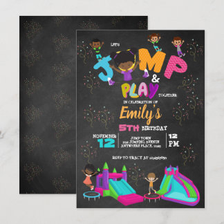 Jump Birthday Bounce Trampolin farbig Einladung