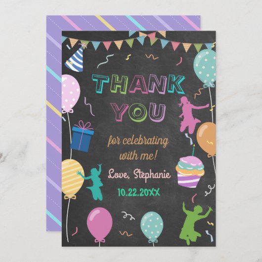 Jump Birthday Chalkboard Kid Trampolin Party Dankeskarte (Vorne/Hinten)