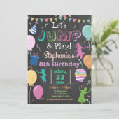 Jump Birthday Chalkboard Kid Trampolin Party Einladung (Stehend Vorderseite)