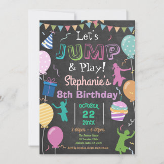 Jump Birthday Chalkboard Kid Trampolin Party Einladung