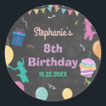 Jump Birthday Chalkboard Kid Trampolin Party Runder Aufkleber<br><div class="desc">Personalisieren Sie diesen phantastischen Jump Birthday Chalkboard Kid Trampolin Party Aufkleber mit Ihren Daten einfach und schnell. Alle Texte sind editierbar! Für eine erweiterte Anpassung dieses Designs,  wählen Sie einfach die Schaltfläche 'Anpassen / Diese Vorlage personalisieren' oben! Matching Artikel in der Sammlung verfügbar!</div>
