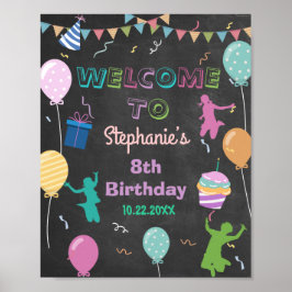 Jump Birthday Chalkboard Kid Trampolin Willkommen Poster