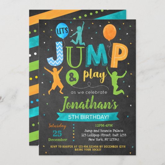 Jump Birthday Einladung Bounce Trampolin Party (Vorne/Hinten)