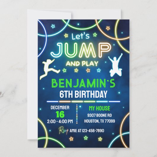 Jump Birthday Einladung, Jump Invite, Trampolin Einladung (Vorderseite)