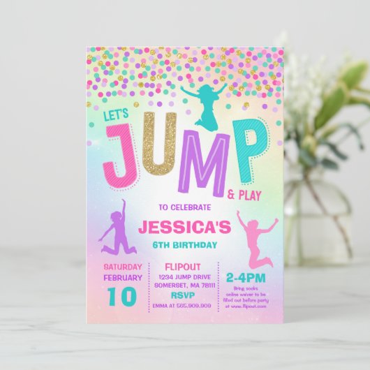 Jump Birthday Einladung Jump Trampolin Party (Stehend Vorderseite)