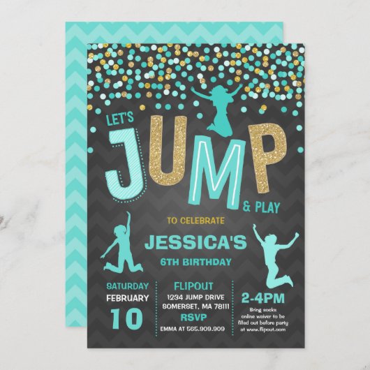 Jump Birthday Einladung Jump Trampolin Party (Vorne/Hinten)