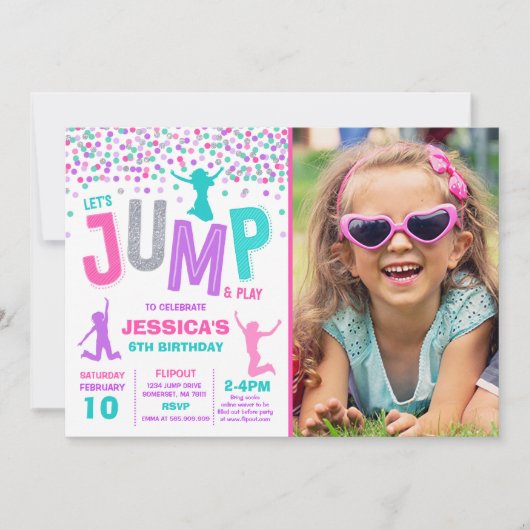 Jump Birthday Einladung Jump Trampolin Party (Vorderseite)