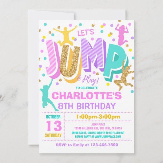 Jump Birthday Einladung Jump Trampolin Party (Vorderseite)