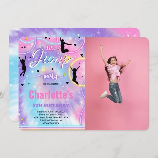 Jump Birthday Foto Einladung (Vorne/Hinten)