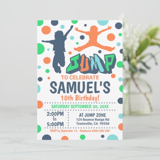 Jump Birthday Invasion Boy Jump Trampolin Einladung (Stehend Vorderseite)