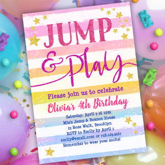 Jump Birthday Invitation Girls Jump & Play Party Einladung