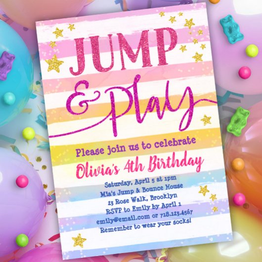 Jump Birthday Invitation Girls Jump & Play Party Einladung